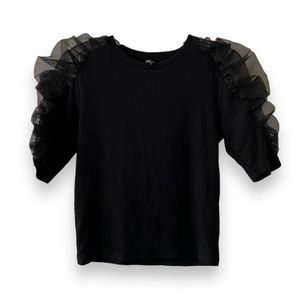 Zara Fancy Puff Sleeve Black Top - NWT